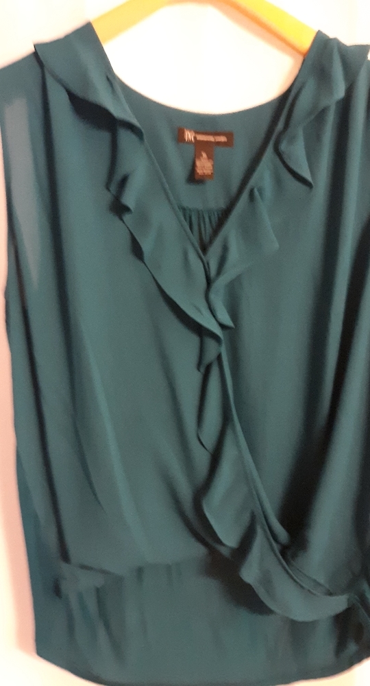 Teal sleeveless wrap front top